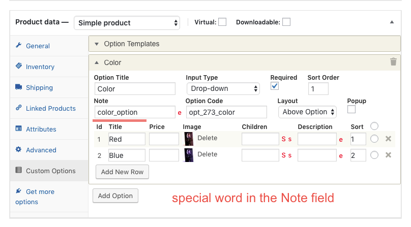 Special parameter in the Note field